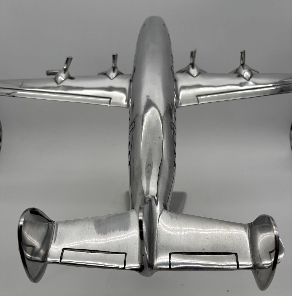 Maquette décorative d'avion type Lockheed Constellation en aluminium poli -photo-5