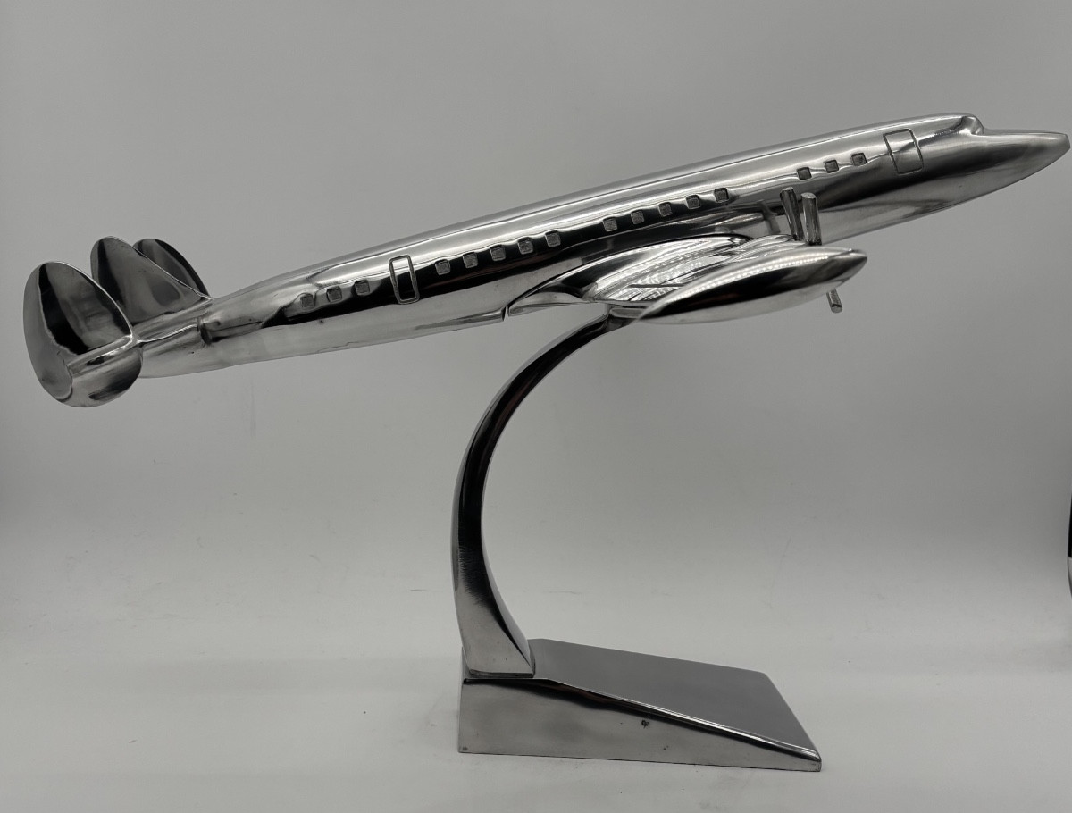 Maquette décorative d'avion type Lockheed Constellation en aluminium poli 