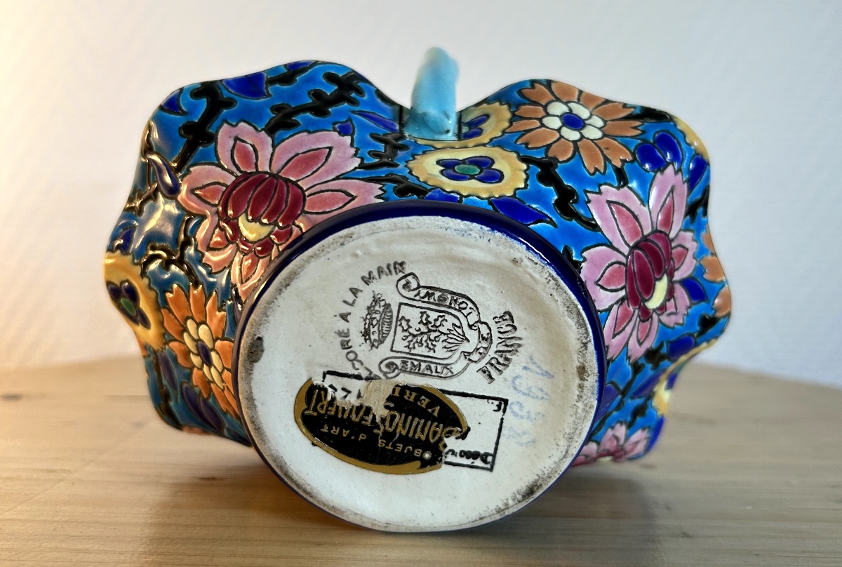 Longwy Enamel Basket With Handles-photo-2