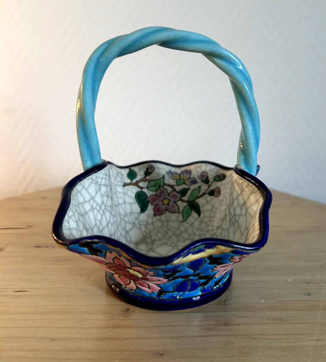 Longwy Enamel Basket With Handles-photo-2