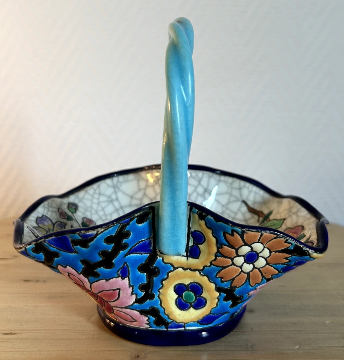 Longwy Enamel Basket With Handles-photo-4