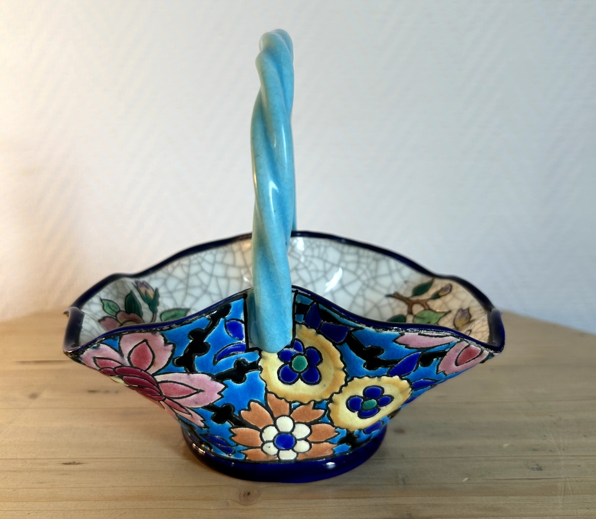 Longwy Enamel Basket With Handles