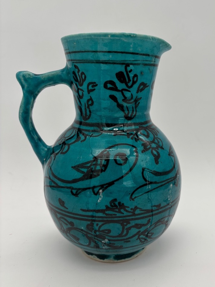 Turquoise-glazed Earthenware Pitcher, In The Style Of Persian Ceramics.