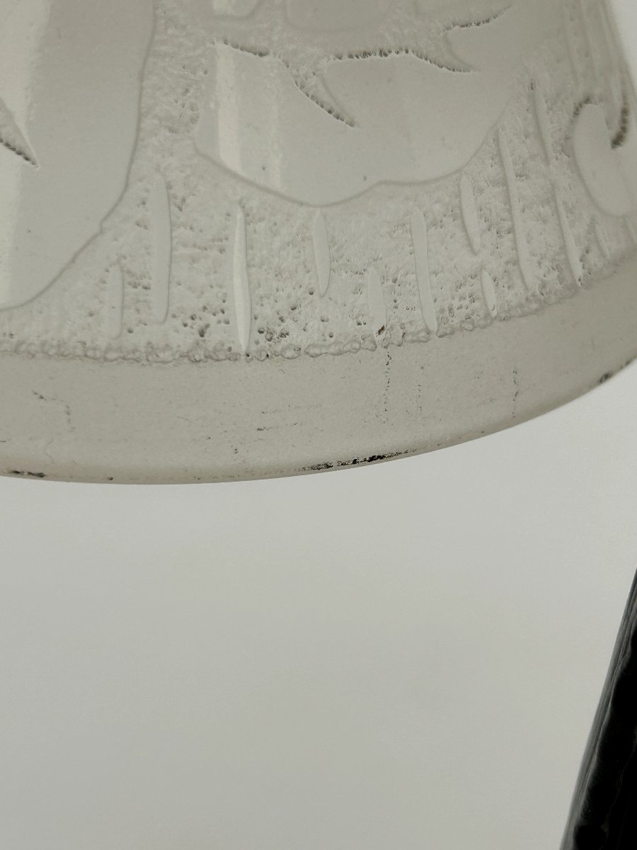 Art Nouveau Double Tulip Lamp Signed Daum Nancy, With A Wrought-iron Base-photo-2