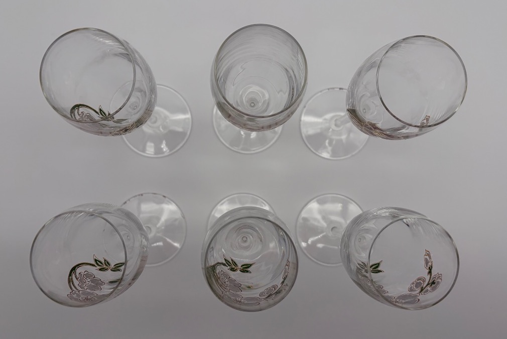 6 flûtes à champagne Perrier-Jouët, décor aux anémones d’après Émile Gallé, Belle Époque-photo-1