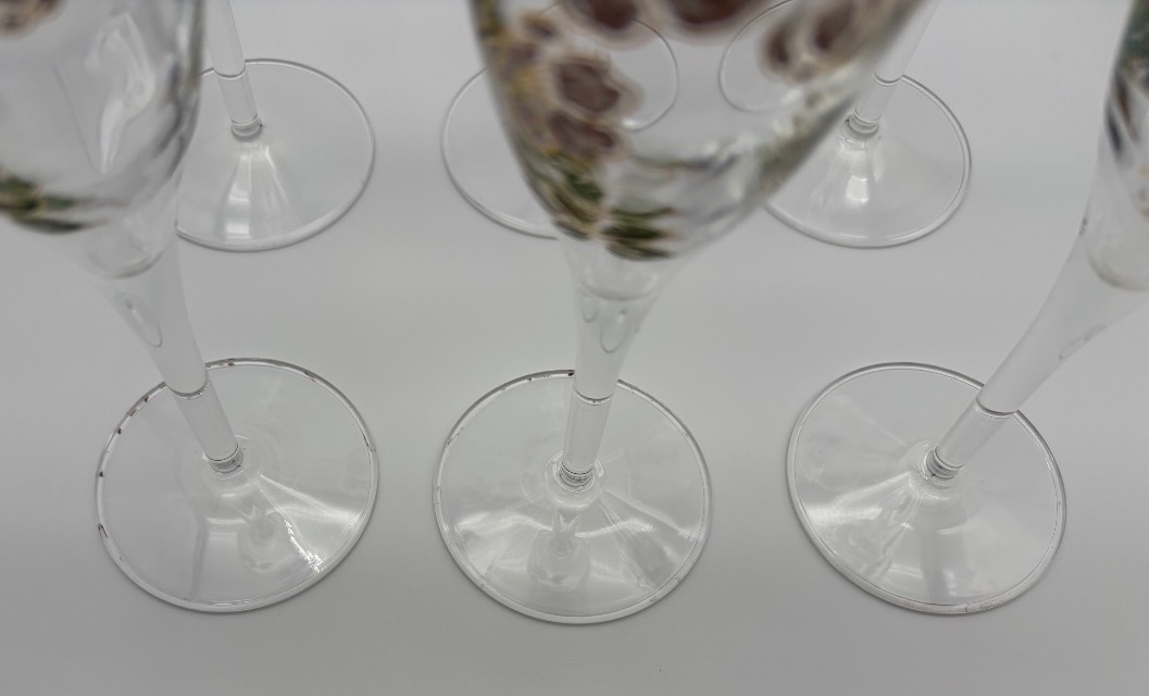 6 flûtes à champagne Perrier-Jouët, décor aux anémones d’après Émile Gallé, Belle Époque-photo-2