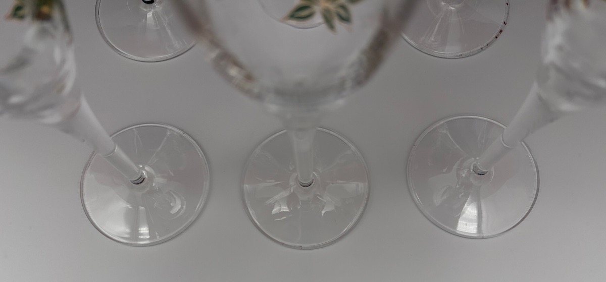6 flûtes à champagne Perrier-Jouët, décor aux anémones d’après Émile Gallé, Belle Époque-photo-3
