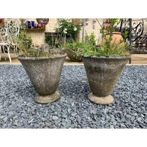Pair Of Concrete Cone Flower Pots