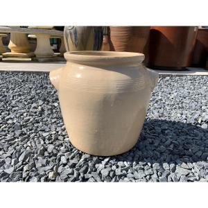 Beige Stoneware Pot With Two Handles