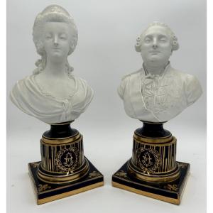 Bustes En Biscuit De Porcelaine Louis XVI Et Marie-antoinette