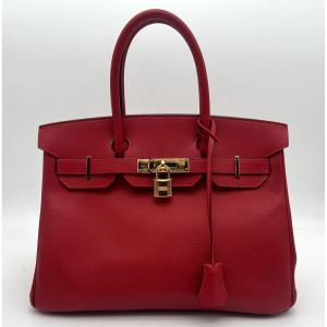 Hermès Birkin 30 en cuir Togo rouge – Bijouterie dorée
