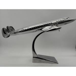 Maquette décorative d'avion type Lockheed Constellation en aluminium poli