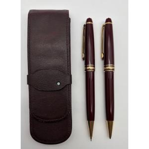 Montblanc Meisterstück Mechanical Pencil And Ballpoint Pen Set With A Leather Case