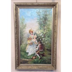 Huile sur toile - scène romantique