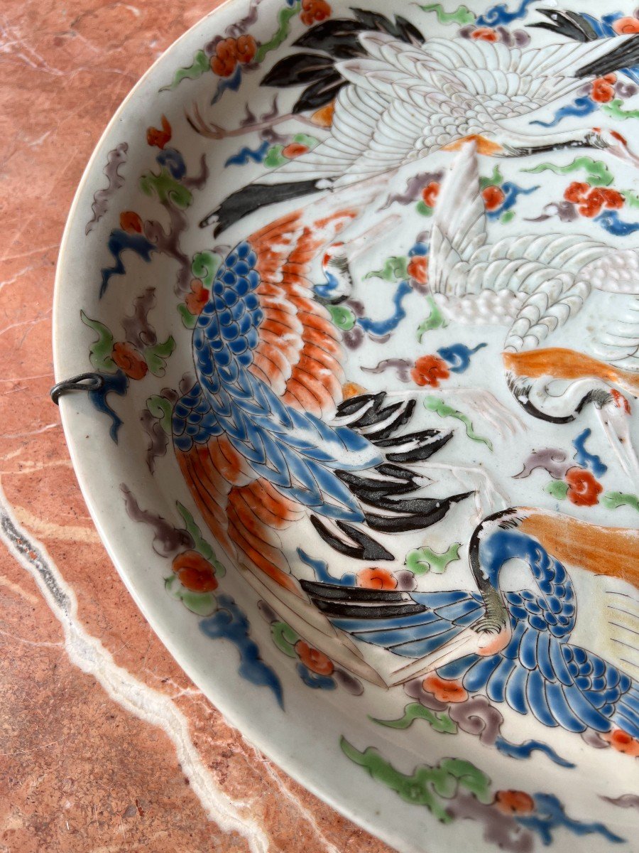 Japanese Dish, Polychrome Decor With Cranes-photo-2