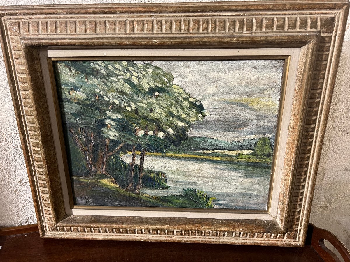 Oil-on-canvas Landscape Along The Marne-photo-5