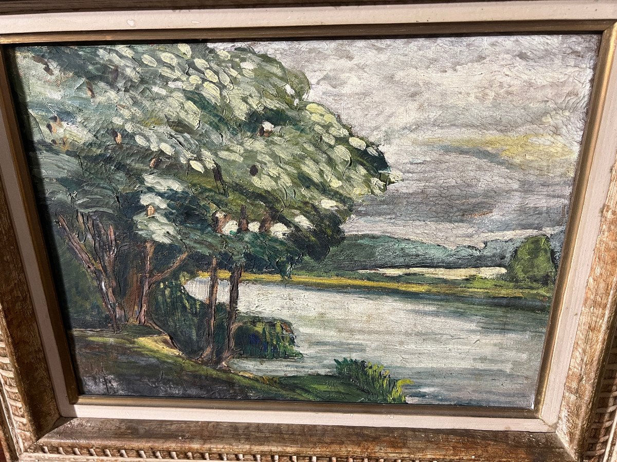 Oil-on-canvas Landscape Along The Marne-photo-6