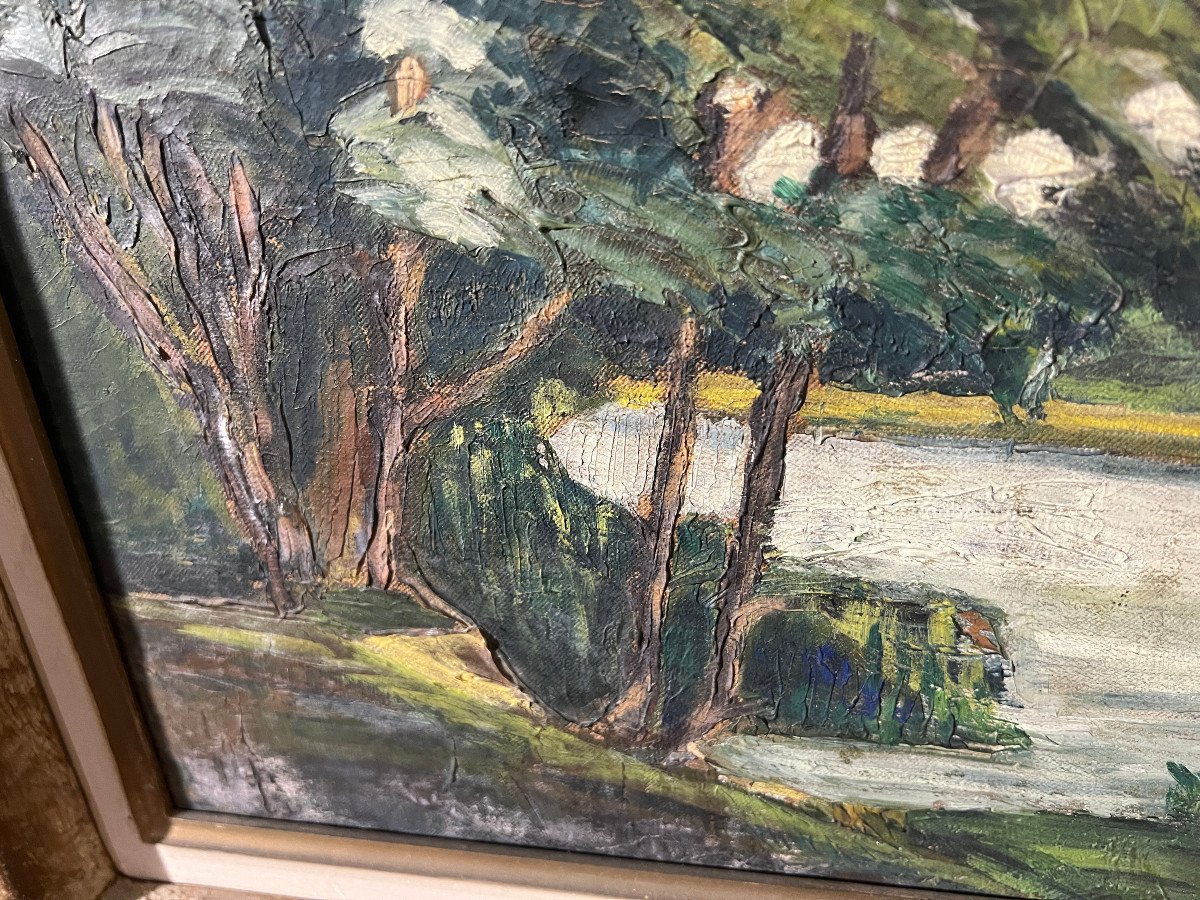 Oil-on-canvas Landscape Along The Marne-photo-7