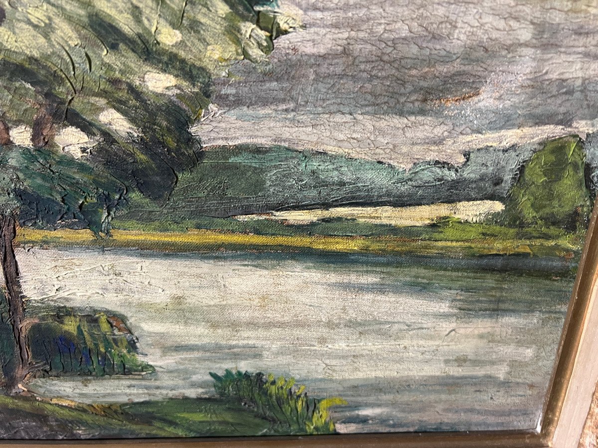 Oil-on-canvas Landscape Along The Marne-photo-8