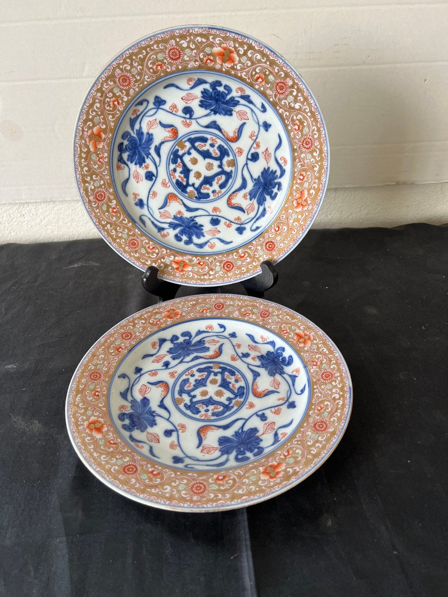 Pair Of Plates, Floral Interlacing, Cie Des Indes, China 18th Century-photo-2