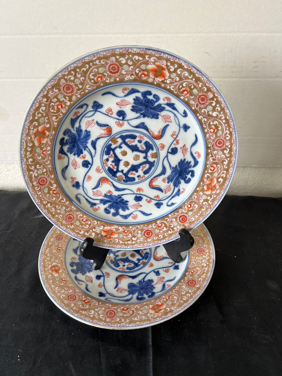 Pair Of Plates, Floral Interlacing, Cie Des Indes, China 18th Century-photo-3