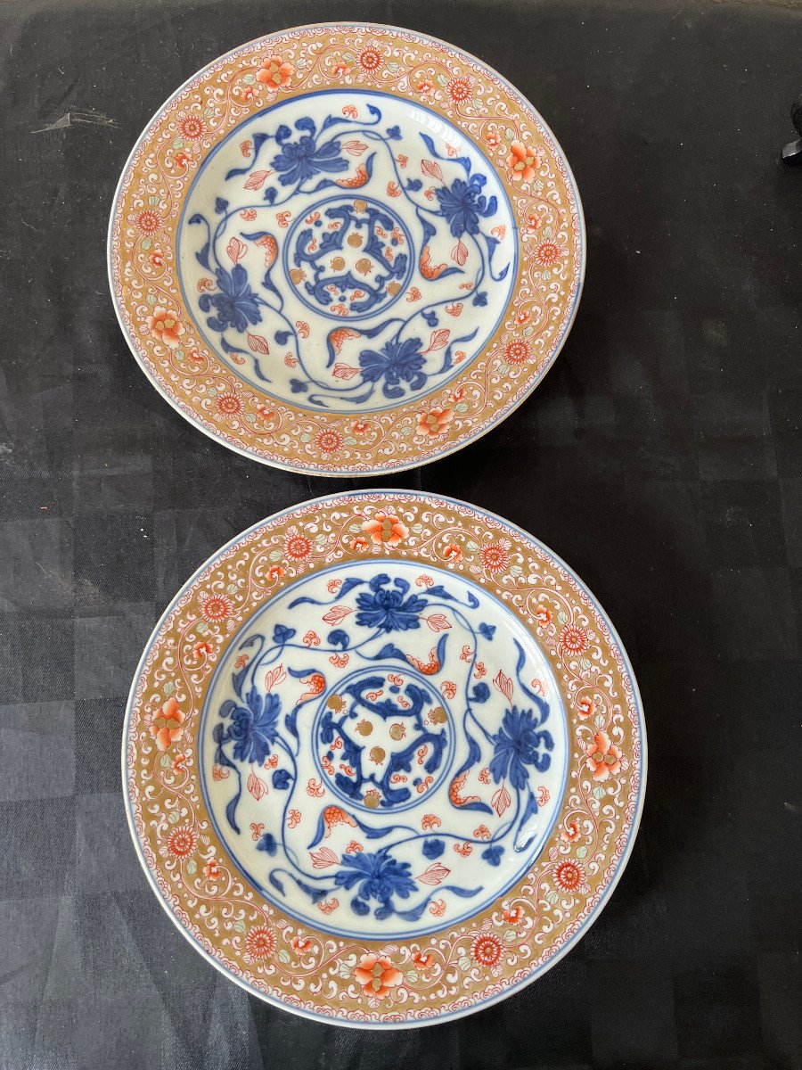 Pair Of Plates, Floral Interlacing, Cie Des Indes, China 18th Century-photo-4