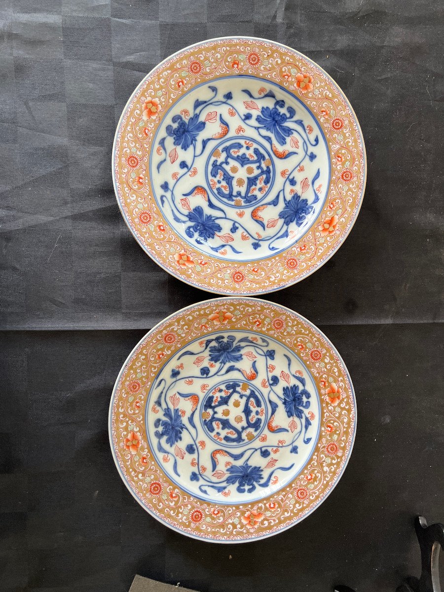 Pair Of Plates, Floral Interlacing, Cie Des Indes, China 18th Century-photo-2