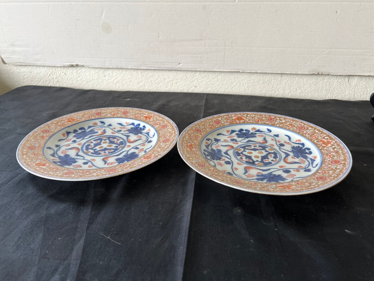 Pair Of Plates, Floral Interlacing, Cie Des Indes, China 18th Century-photo-4