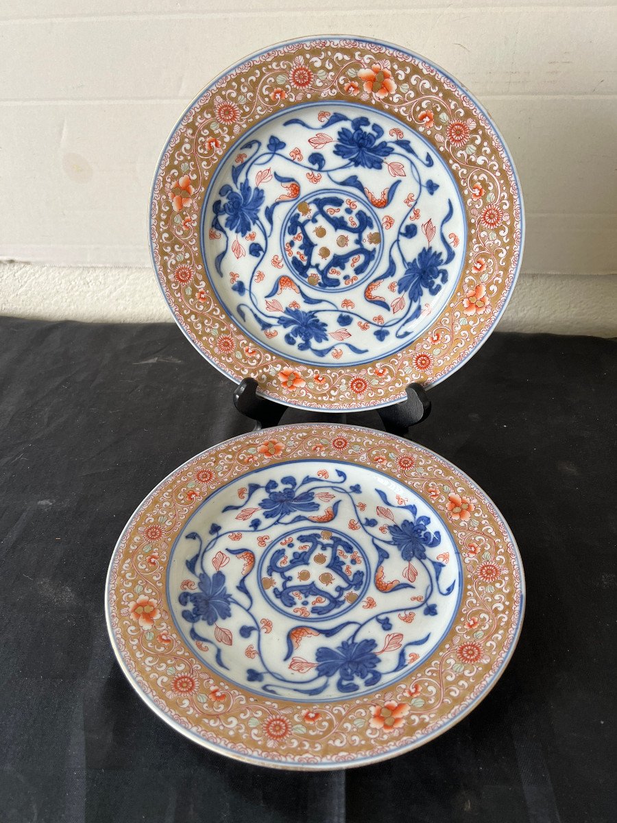 Pair Of Plates, Floral Interlacing, Cie Des Indes, China 18th Century