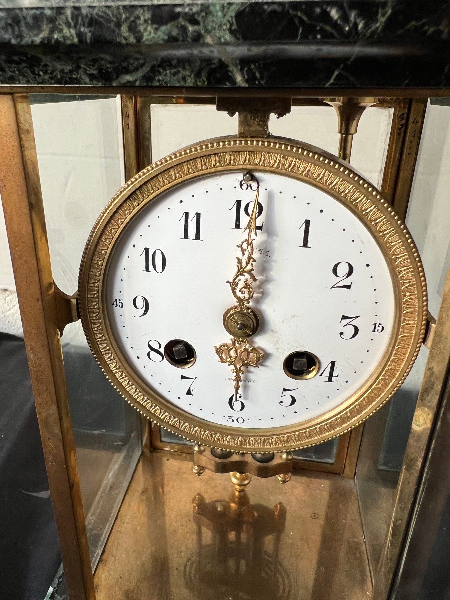 Cage Clock In Bronze And Water Green Marble, Topped With An Empire Eagle-photo-3