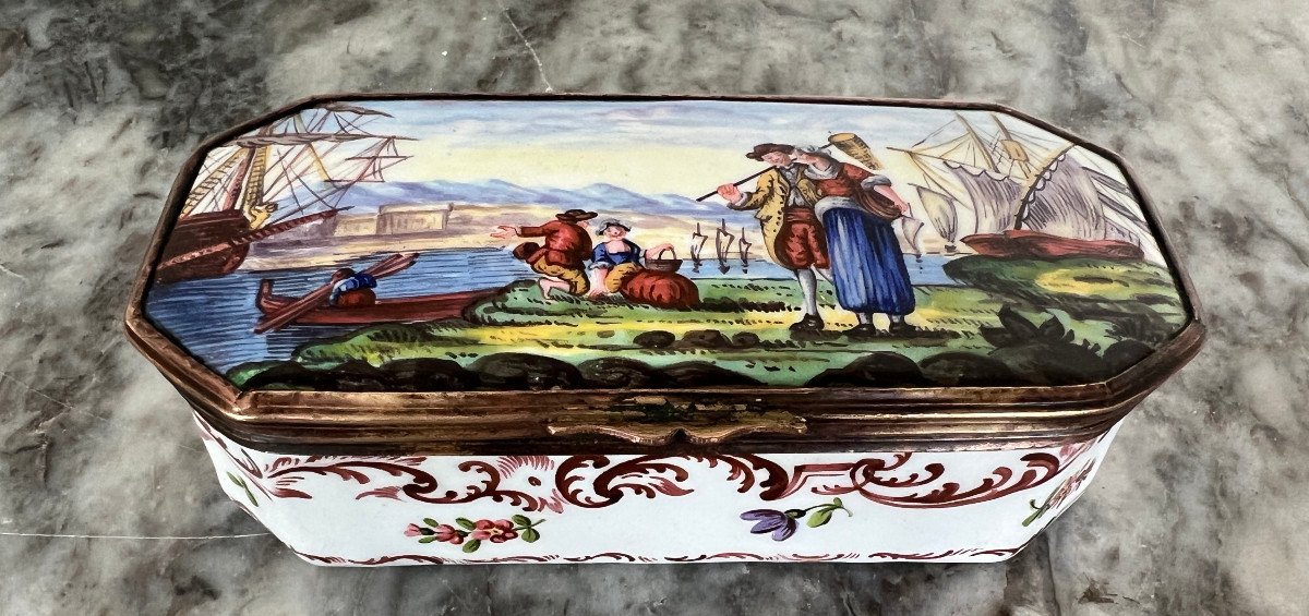 Boite Porcelaine  Décor Paysage Bord De Mer , Grand Siècle.-photo-3