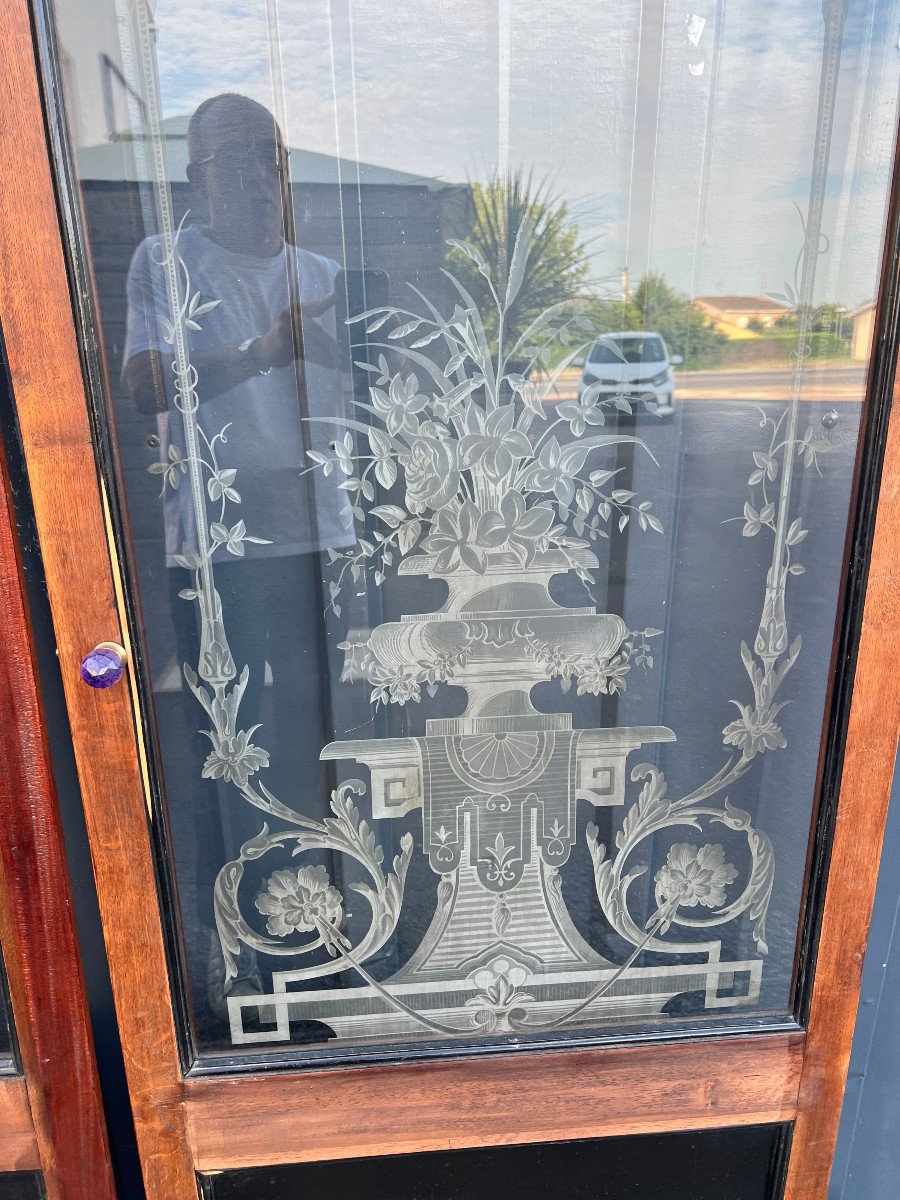 Pair Of Mahogany Doors, Decorated With Medici Vases (frosted Glass)-photo-3