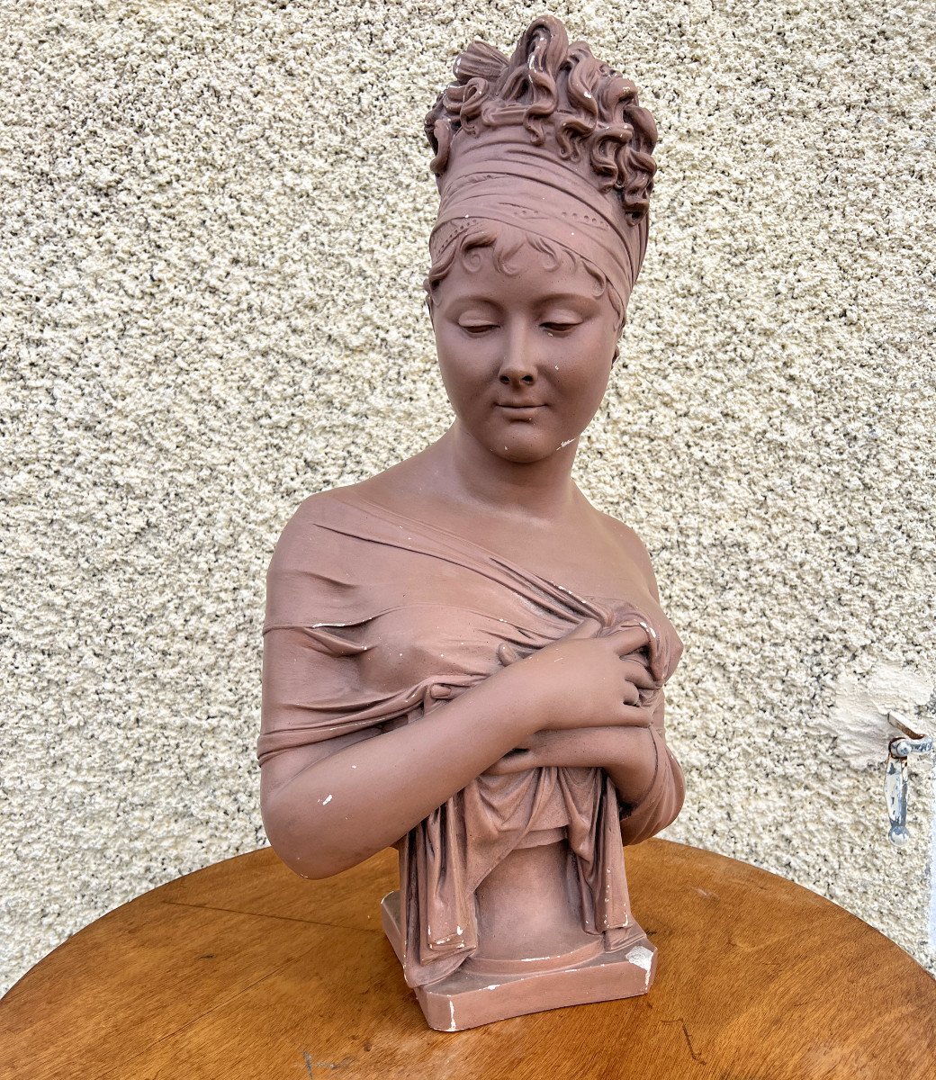 Plaster Bust Of Joséhine De Beauharnais With Terracotta Patina-photo-2