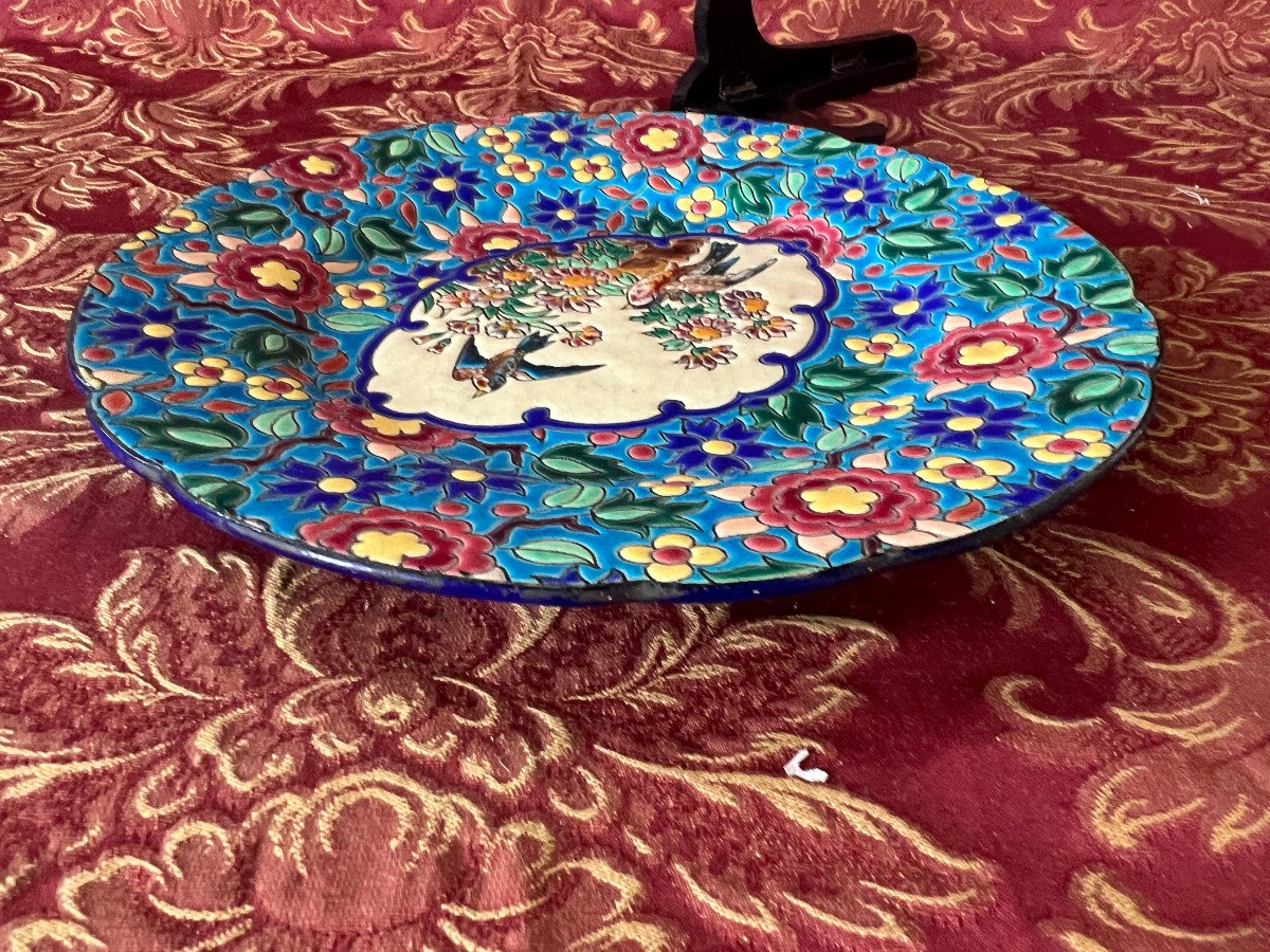 Assiette Longwy Décor Fleurs Et Oiseaux-photo-4