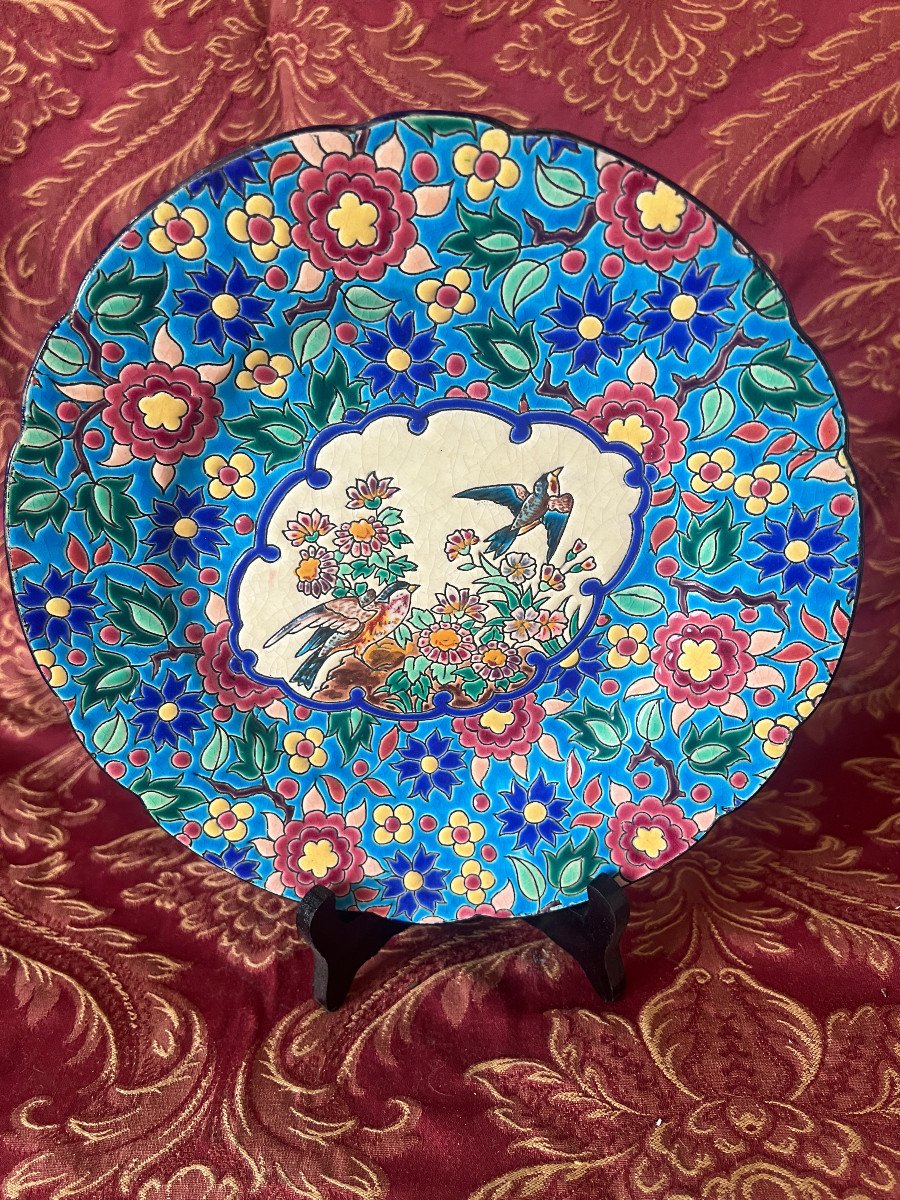 Assiette Longwy Décor Fleurs Et Oiseaux-photo-6