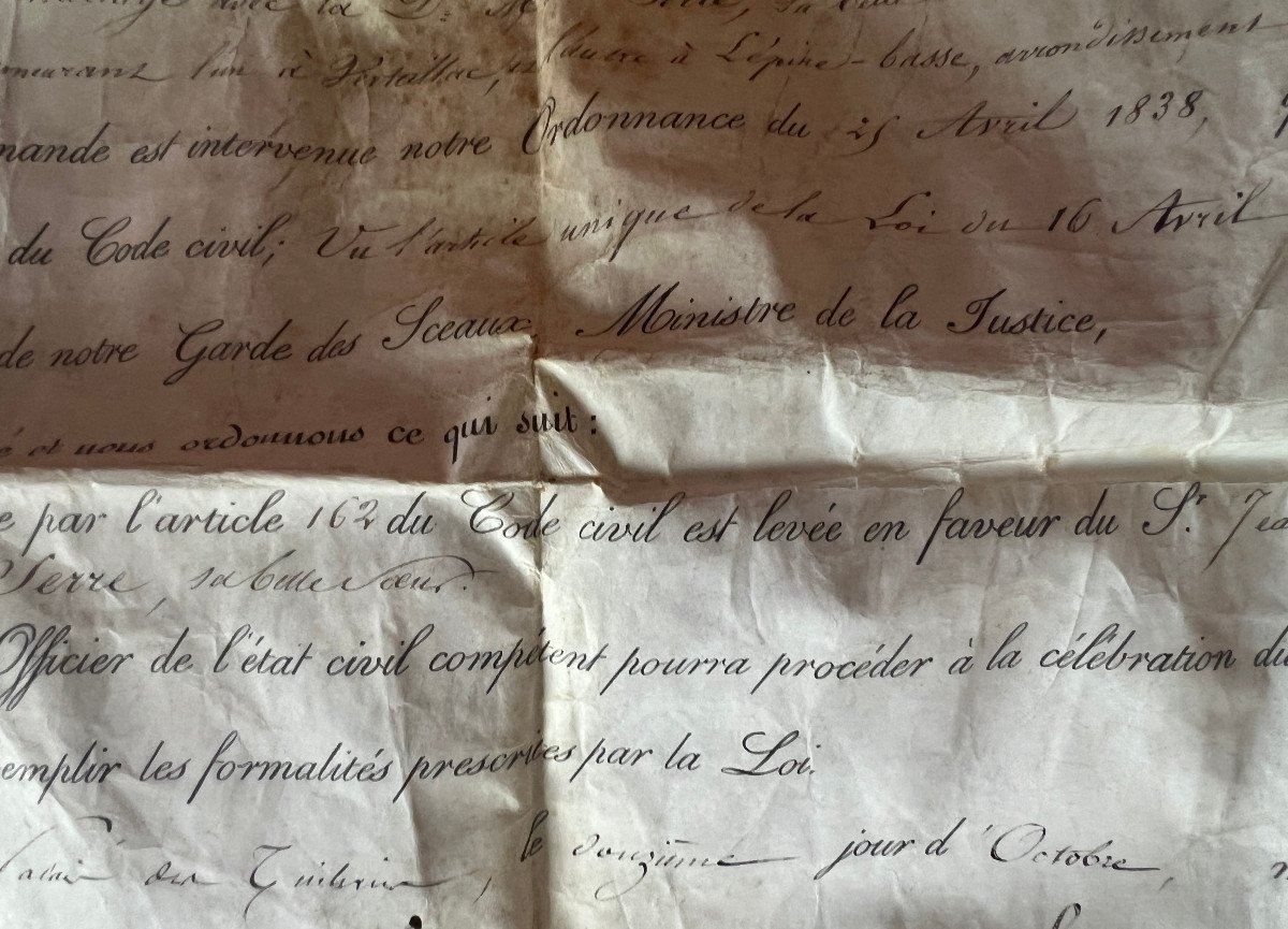 Louis Philippe , Dispense d'Alliance De Jm Chaumette Et M Serre Le 12 Octobre 1838-photo-6