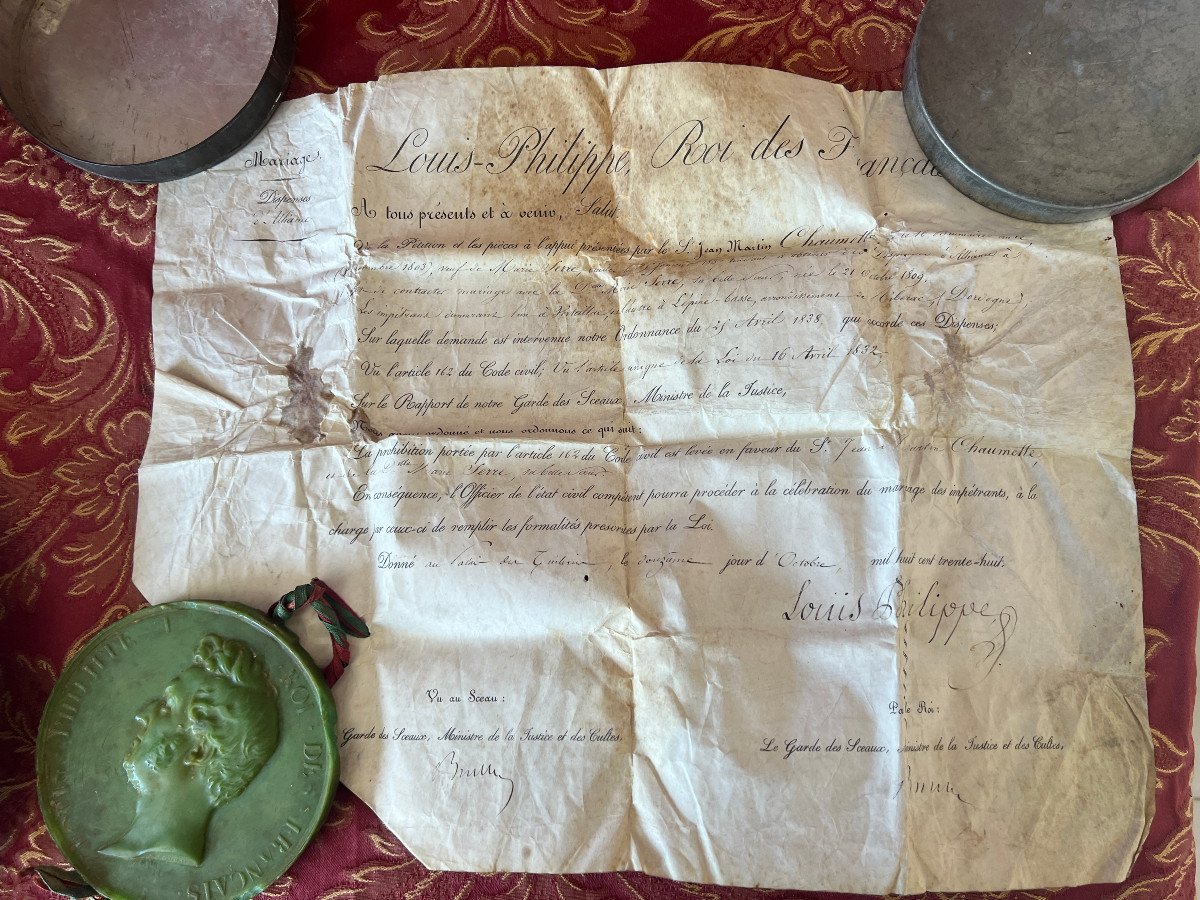Louis Philippe , Dispense d'Alliance De Jm Chaumette Et M Serre Le 12 Octobre 1838