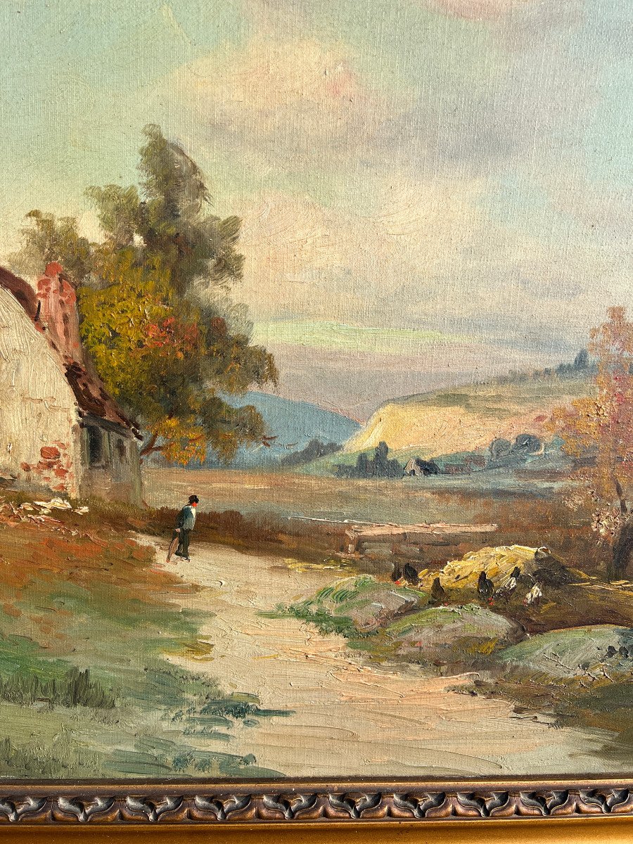 Th. Linsyer Paysage Animé à La Ferme-photo-3