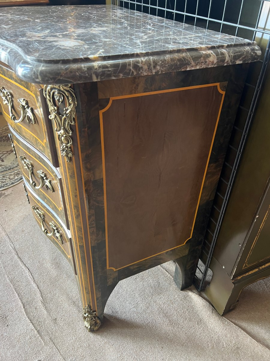 Louis XV Style Inlaid Chest Of Drawers, Marble Top-photo-1