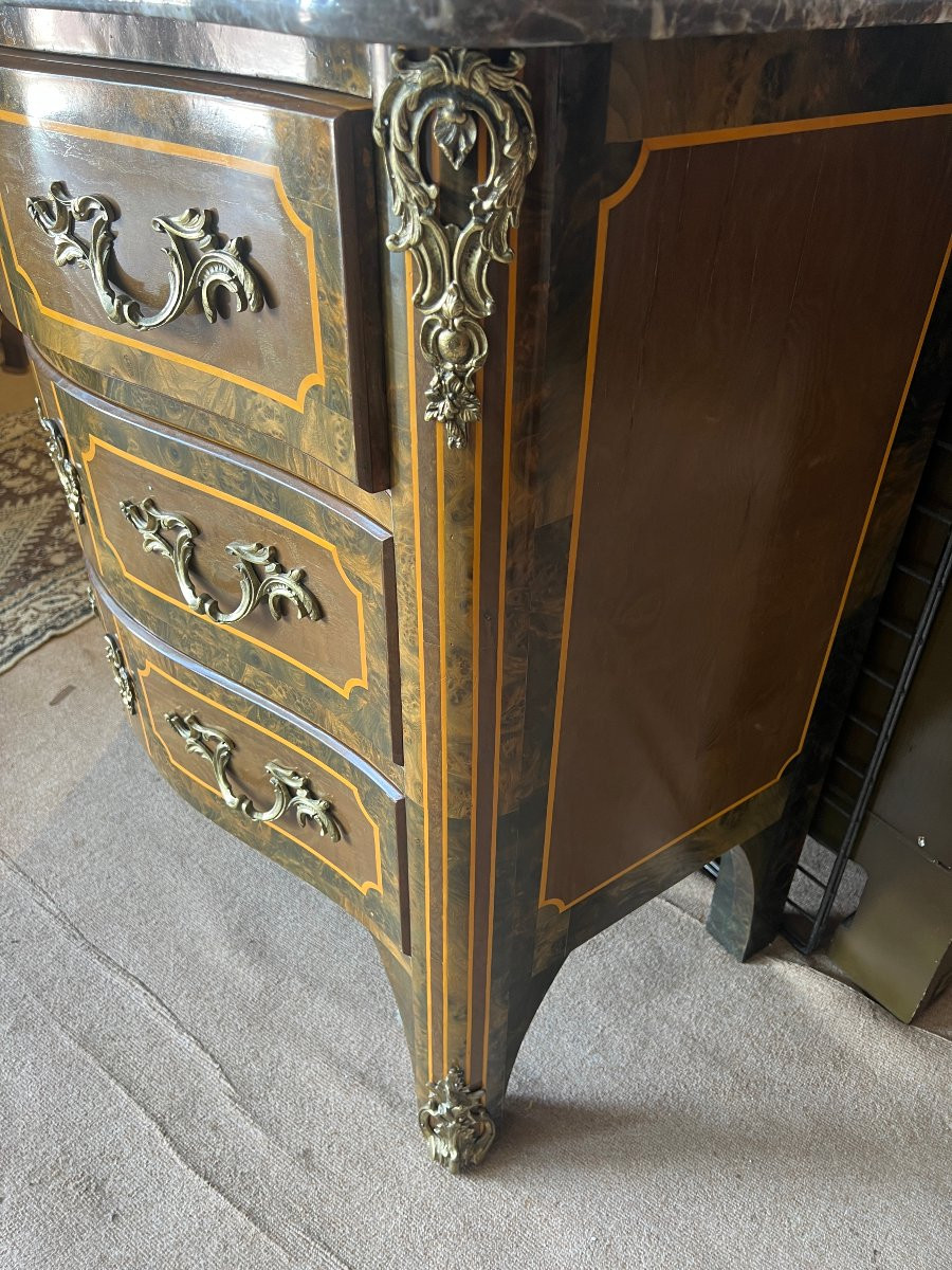Louis XV Style Inlaid Chest Of Drawers, Marble Top-photo-7