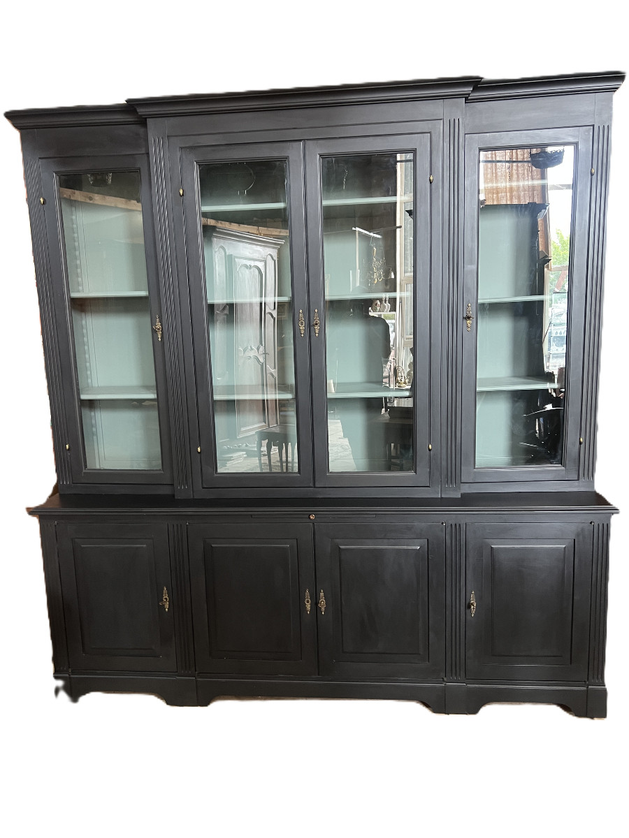 Painted Two-part Bookcase, 8 Doors, Neo-classical Style, 20th Century
