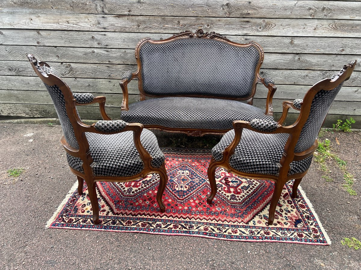 Louis XV Style Living Room With Rocaille Sofa And 2 Armchairs-photo-4