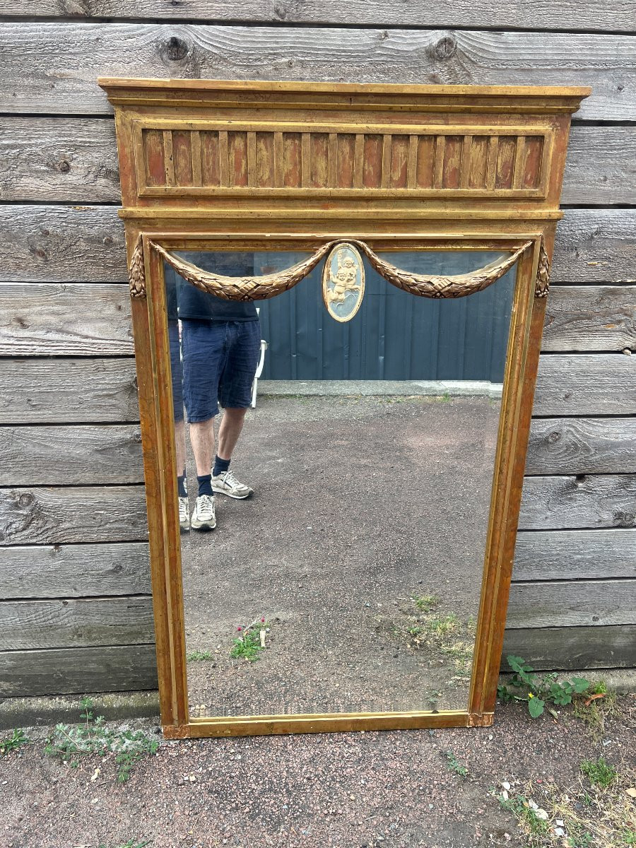 Gilded Mirror With Garlands And Putti. 20th Century-photo-3