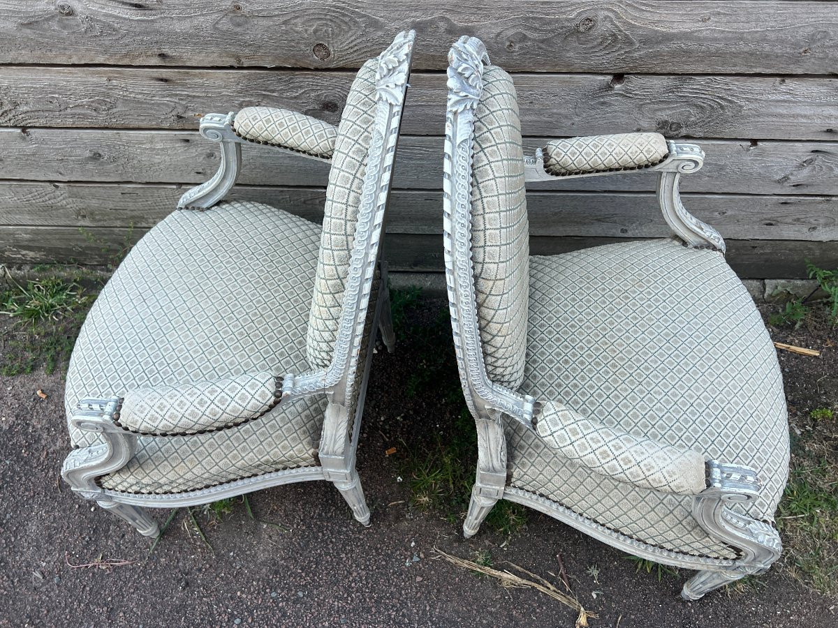 Pair Of Louis XVI Style Lacquered Armchairs-photo-3