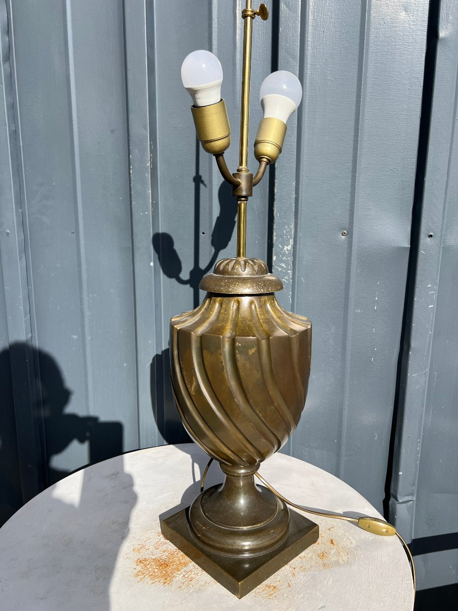 Pied de lampe , Urne , en bronze-photo-2