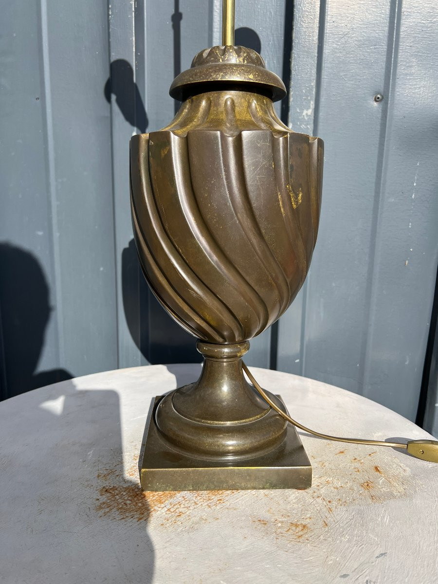 Pied de lampe , Urne , en bronze-photo-3