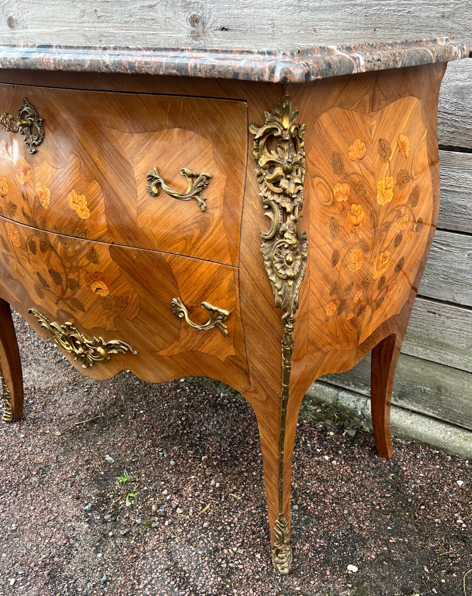 Commode Style Louis XV marquetée , thème floral .-photo-3