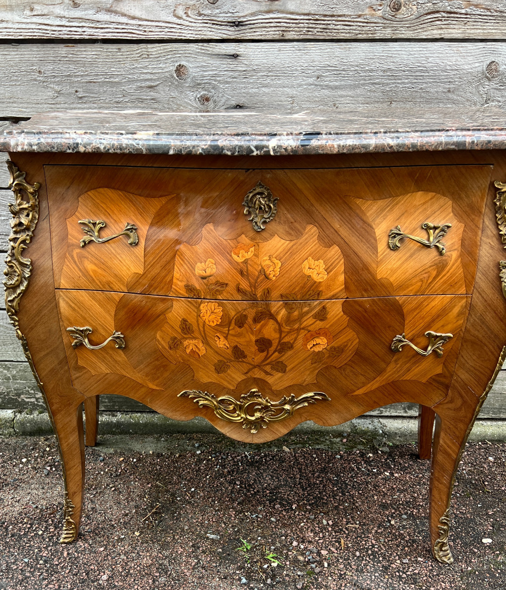 Commode Style Louis XV marquetée , thème floral .-photo-2