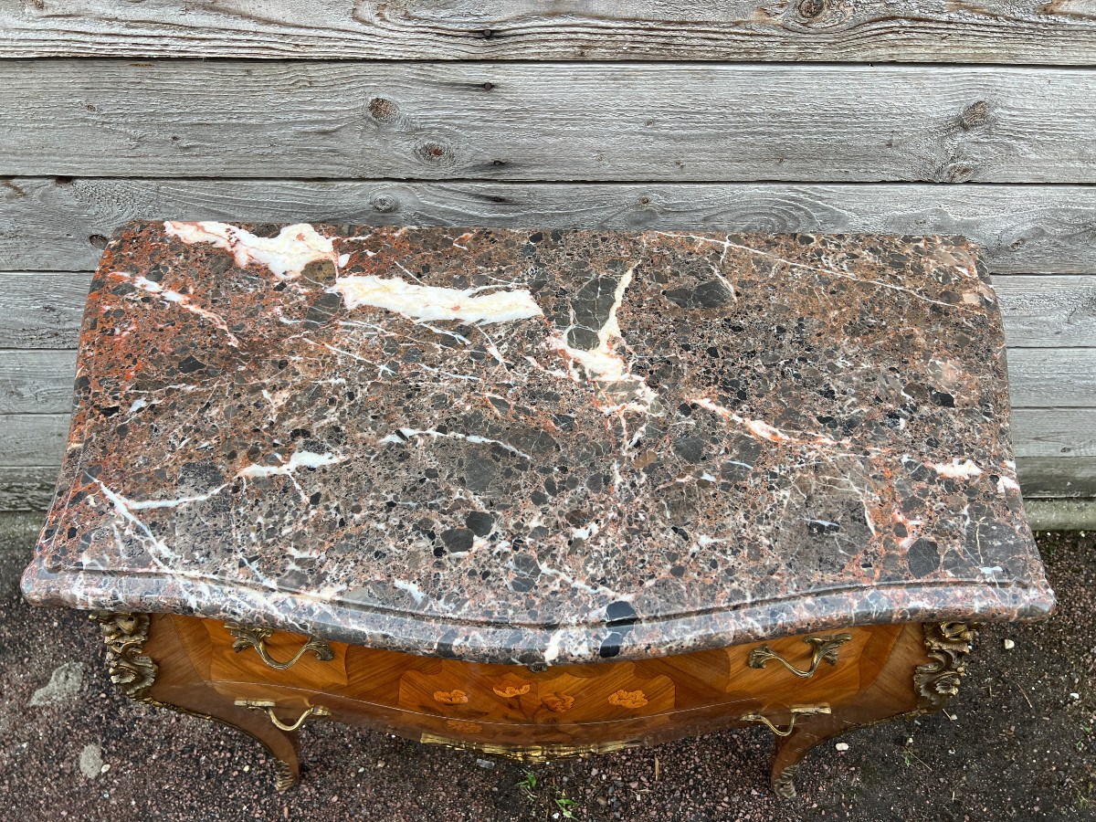 Commode Style Louis XV marquetée , thème floral .-photo-4