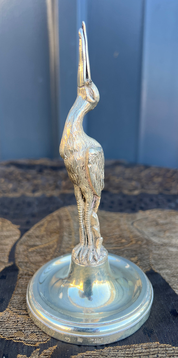 Le Baguier au héron, bronze argenté 